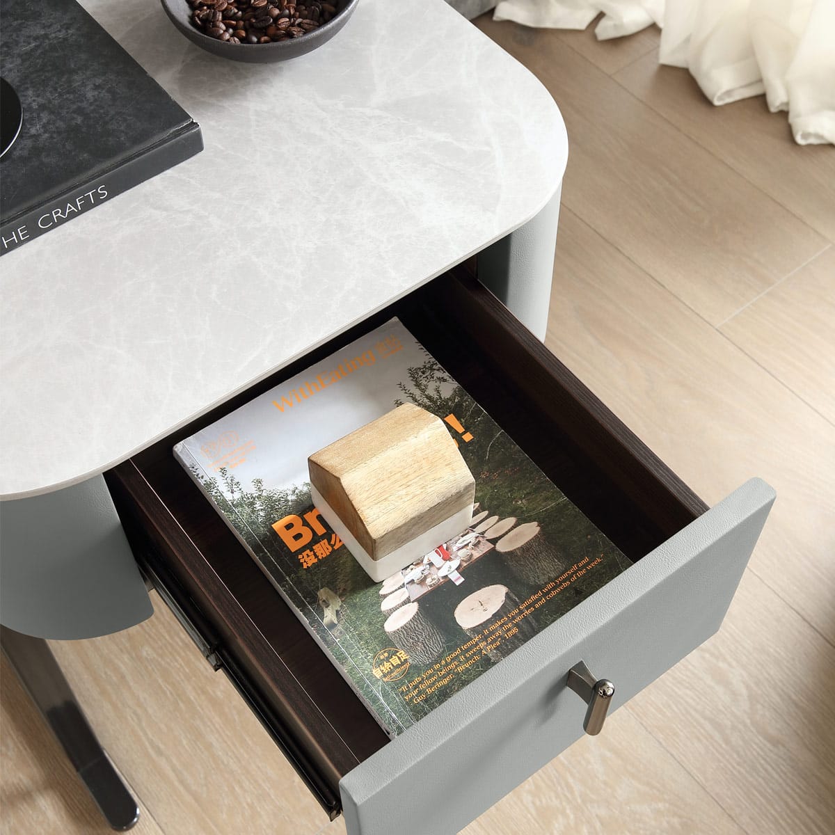 Melrose Bedside Table Grey Seat Image