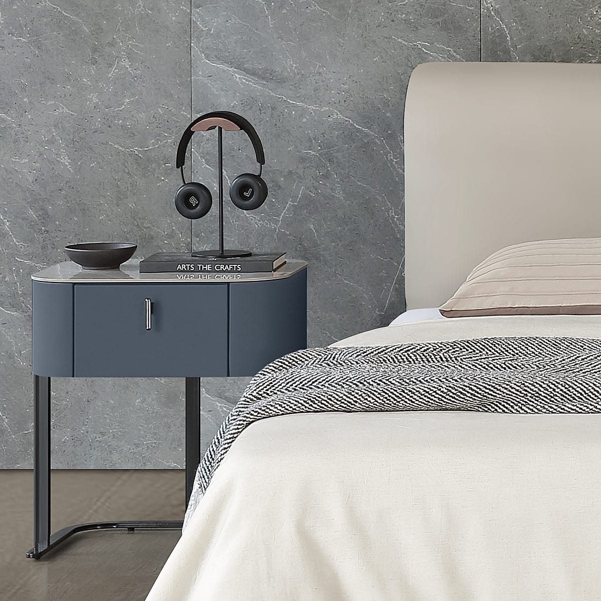 Melrose Bedside Table Navy Blue Features Image