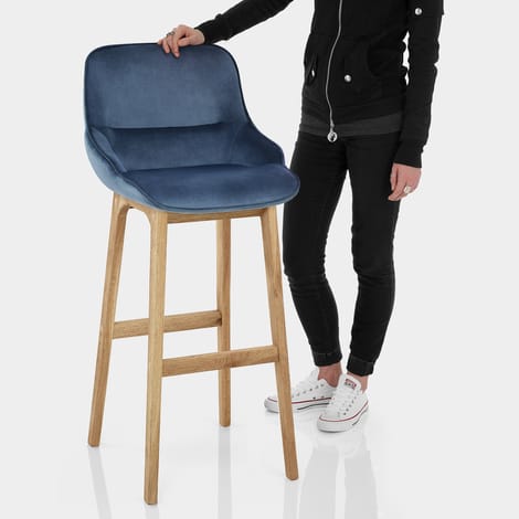 Miami Wooden Stool Blue Velvet Features Image