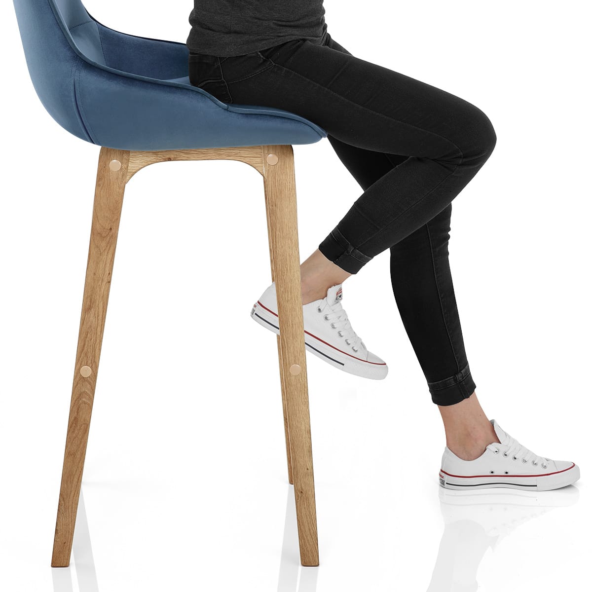 Miami Wooden Stool Blue Velvet Frame Image