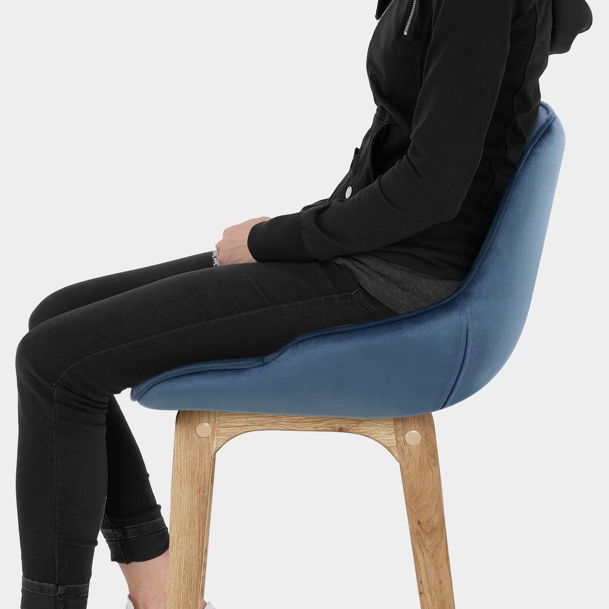 Miami Wooden Stool Blue Velvet Seat Image