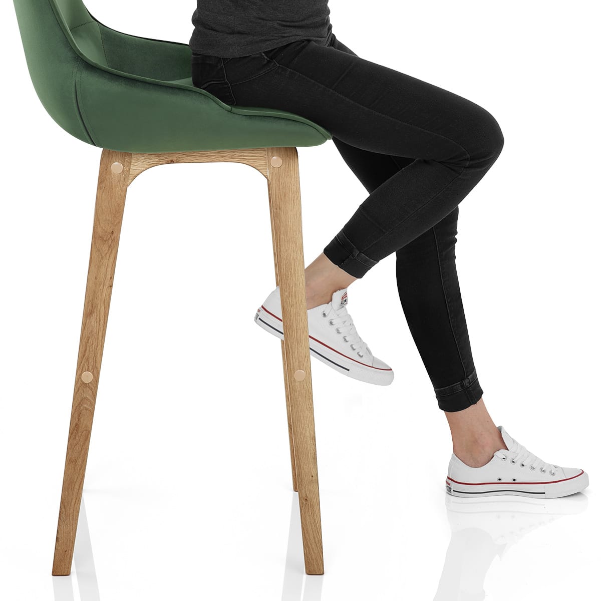 Miami Wooden Stool Green Velvet Frame Image