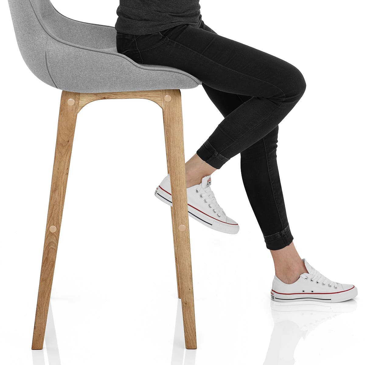 Miami Wooden Stool Grey Fabric Frame Image