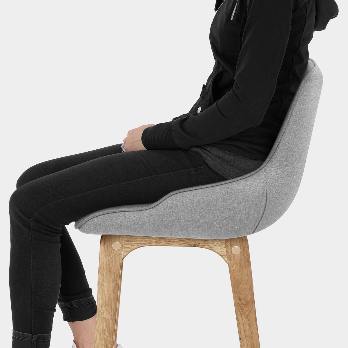 Miami Wooden Stool Grey Fabric Seat Image