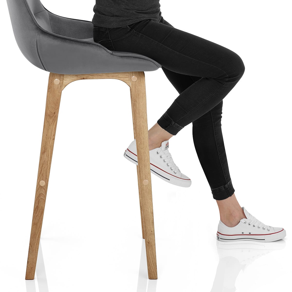 Miami Wooden Stool Grey Velvet Frame Image