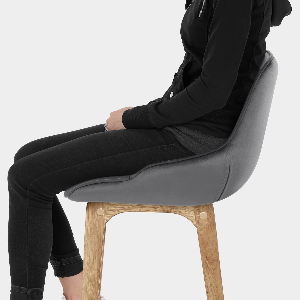 Miami Wooden Stool Grey Velvet Seat Image