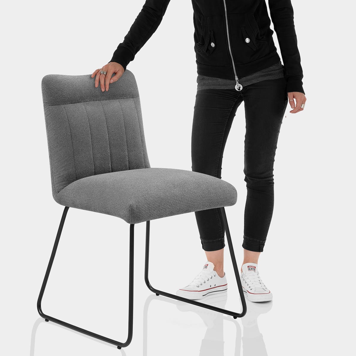 Milo Dining Chair Grey Fabric Features Image