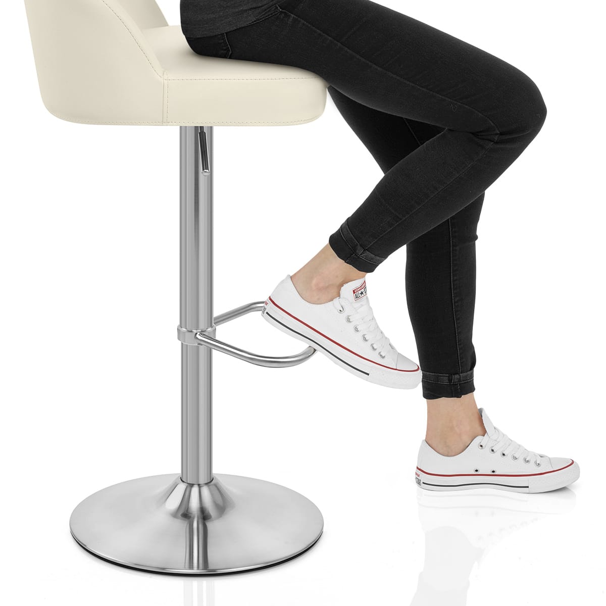 Mimi Brushed Steel Stool Cream Frame Image