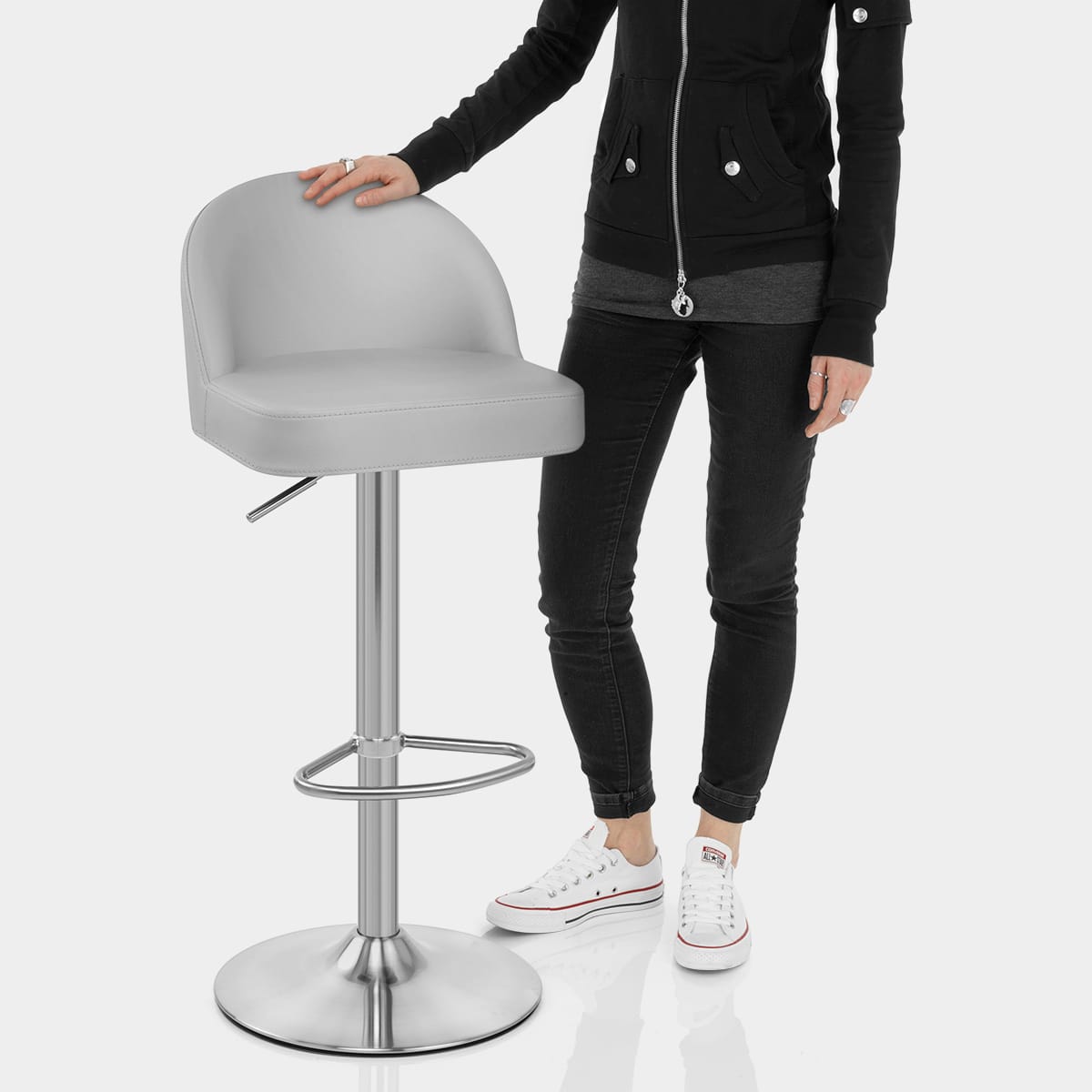 Mimi Brushed Steel Stool Grey Features Image