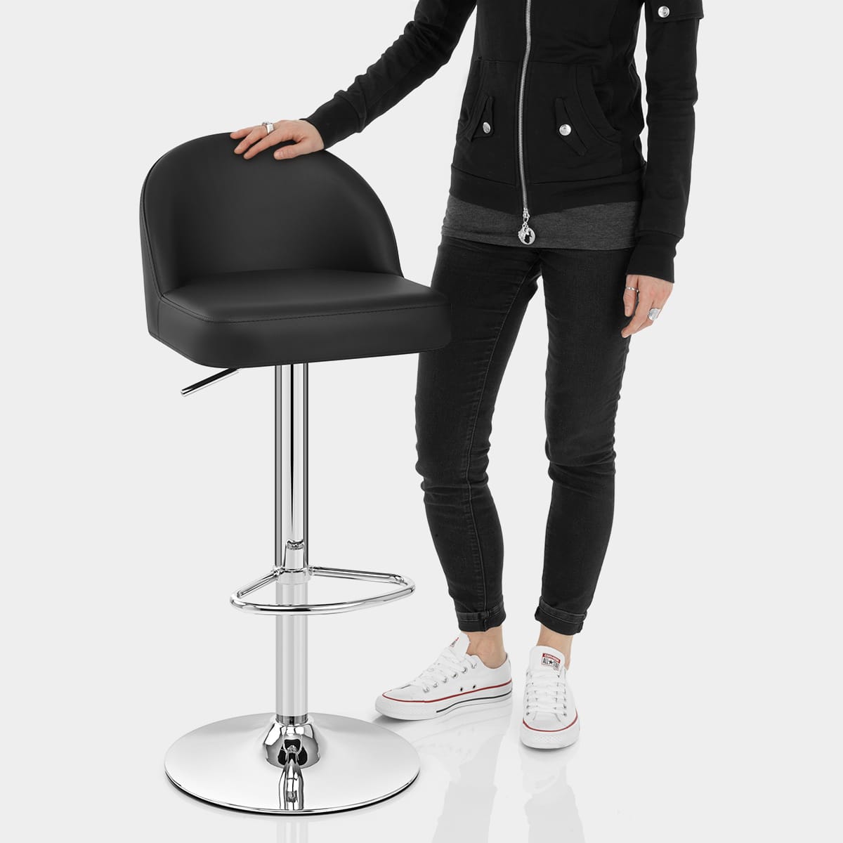 Mimi Chrome Stool Black Features Image