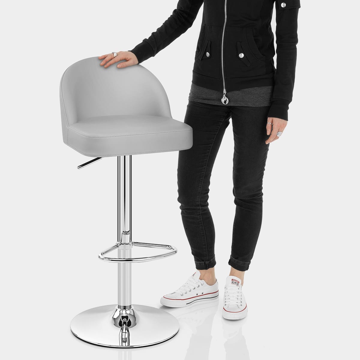 Mimi Chrome Stool Grey Features Image