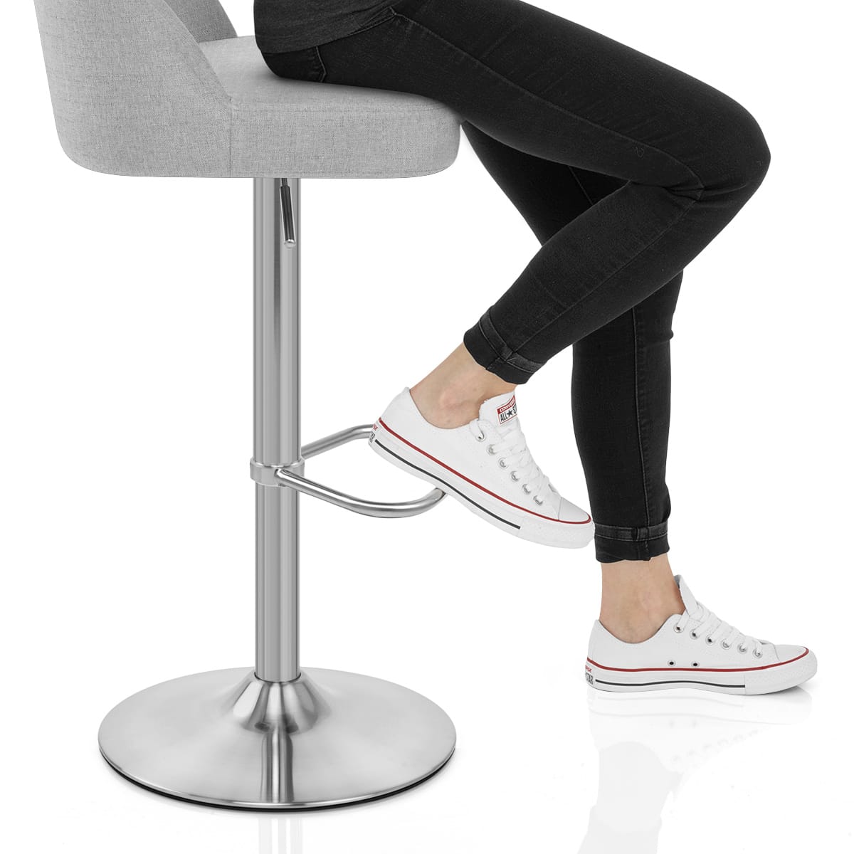 Mimi Brushed Steel Stool Grey Fabric Frame Image