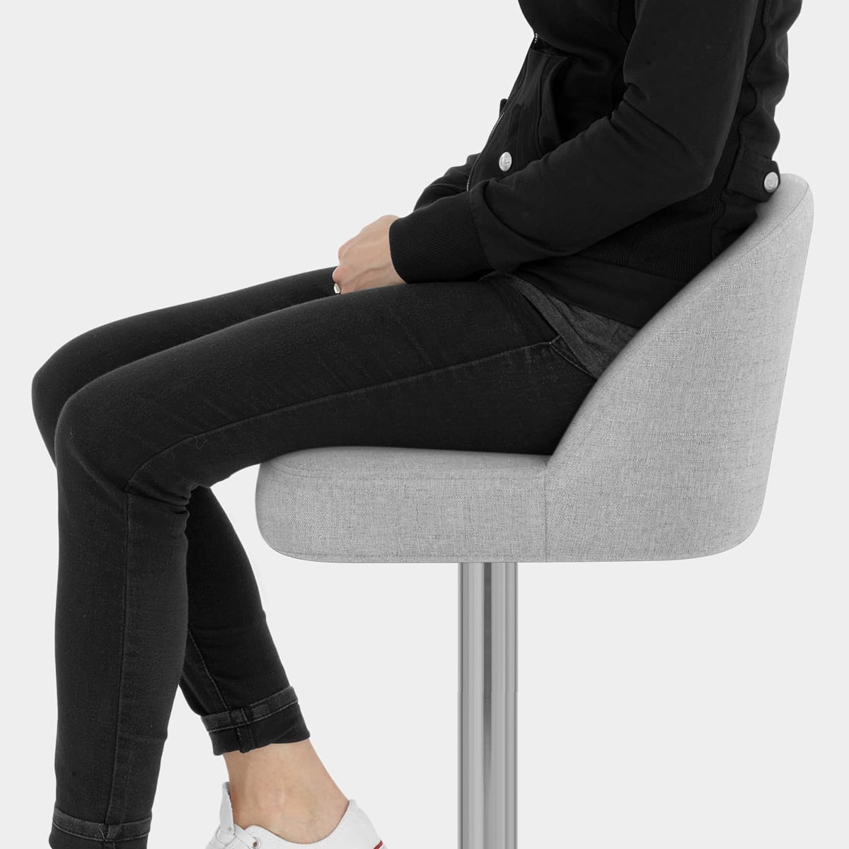 Mimi Brushed Steel Stool Grey Fabric Seat Image