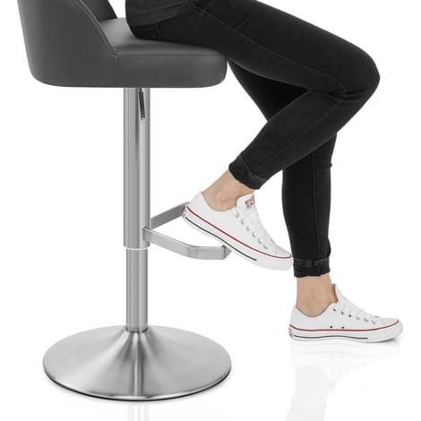 Mimi Real Leather Bar Stool Grey Frame Image