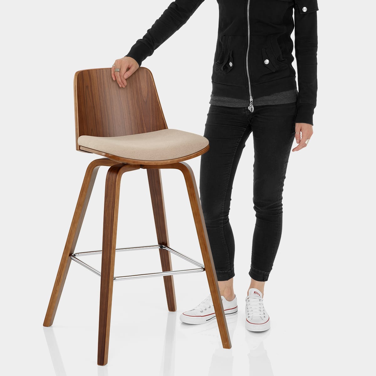 Mirage Wooden Stool Beige Fabric Features Image