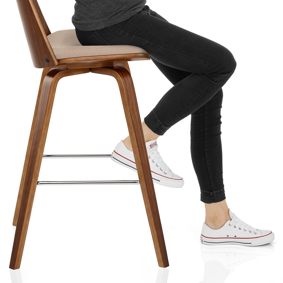 Mirage Wooden Stool Beige Fabric Frame Image