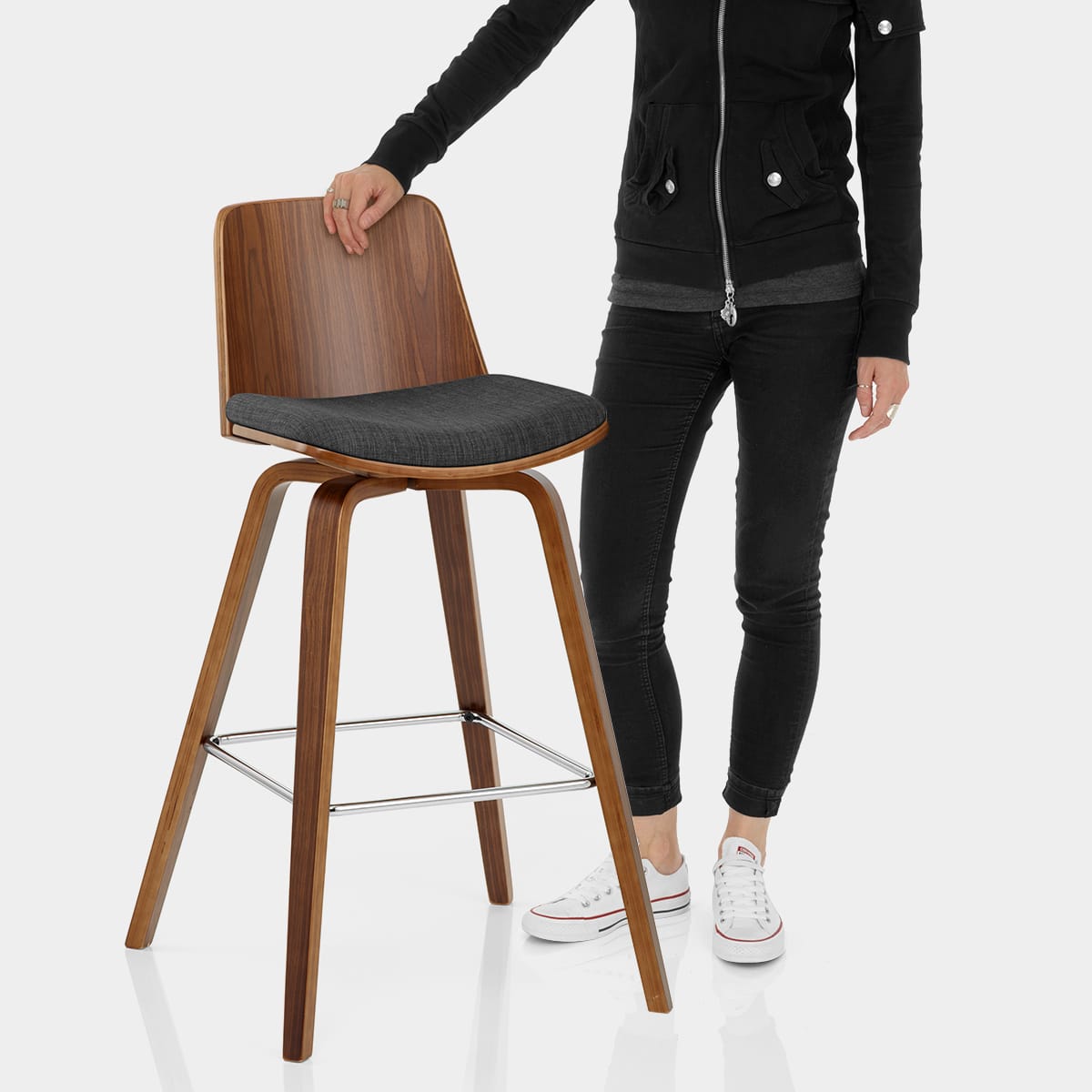 Mirage Wooden Stool Charcoal Fabric Features Image