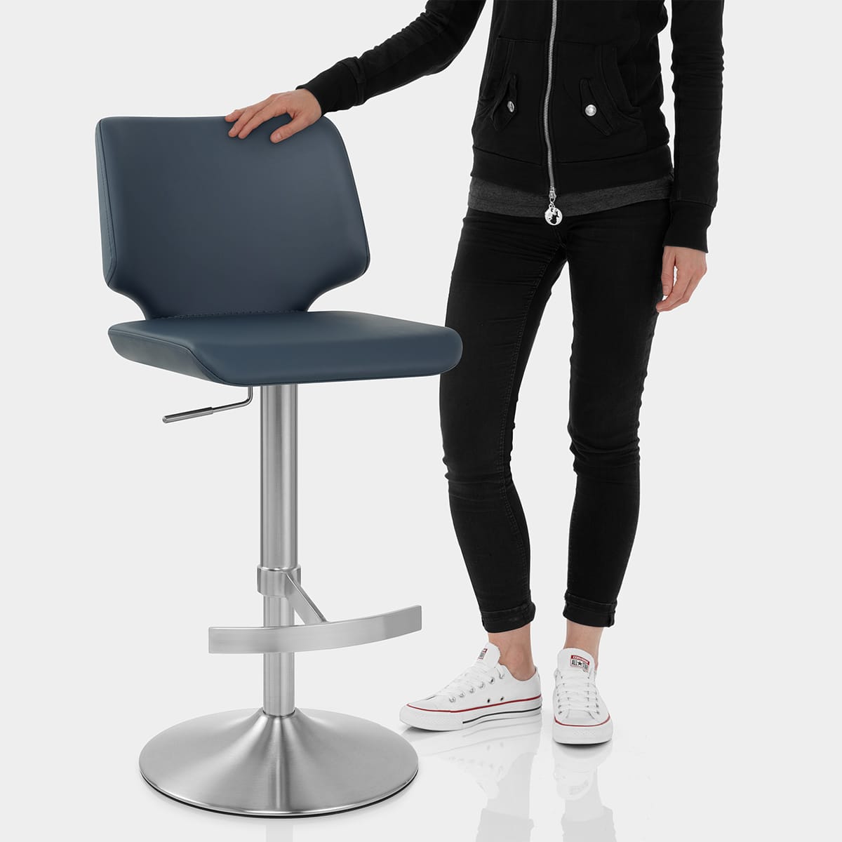 Mode Brushed Steel Stool Navy Blue Features Image