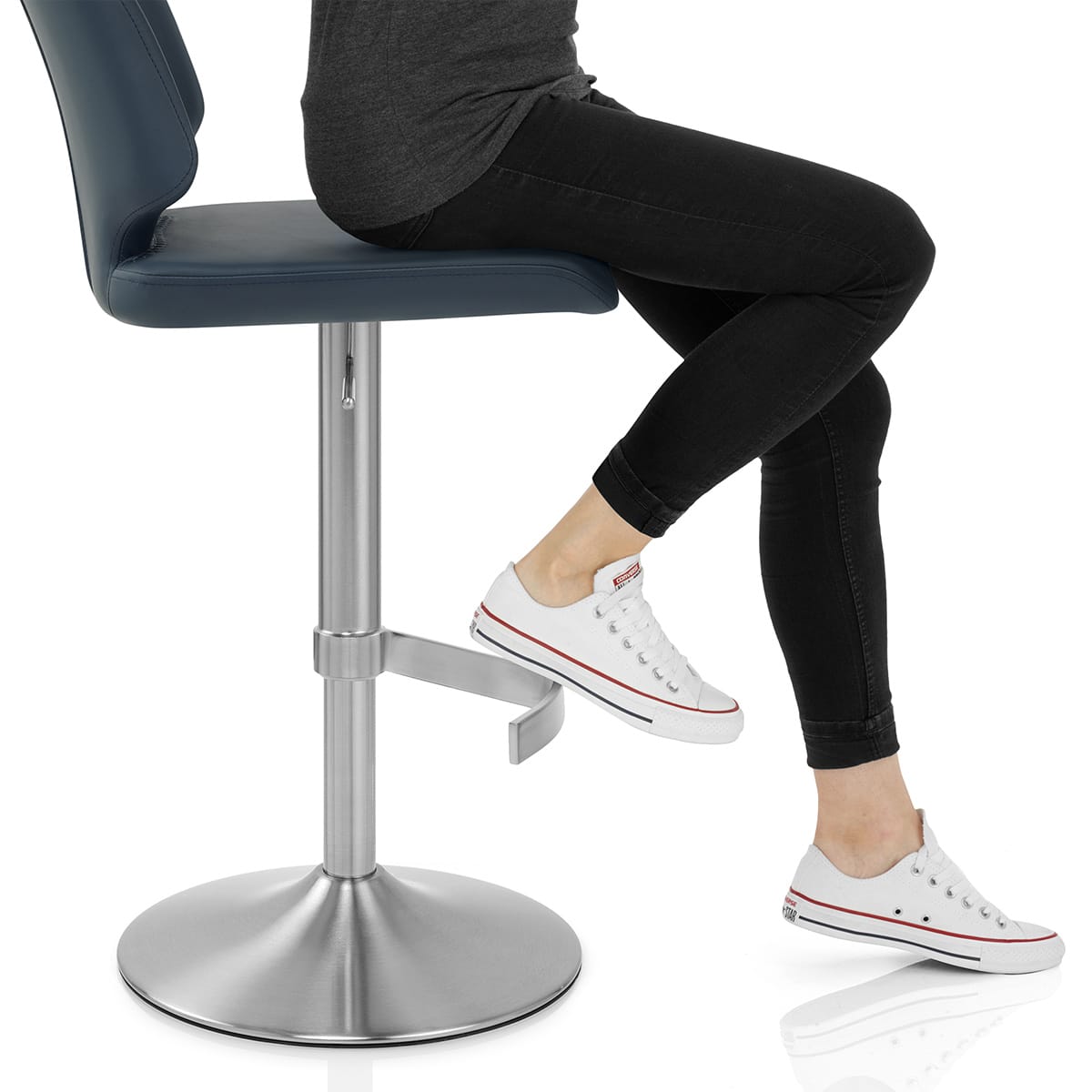 Mode Brushed Steel Stool Navy Blue Frame Image