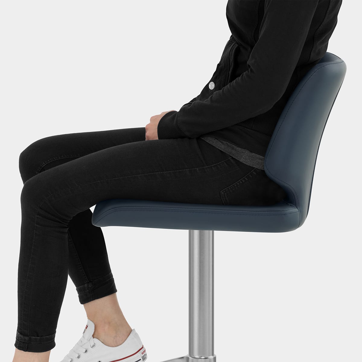 Mode Brushed Steel Stool Navy Blue Seat Image