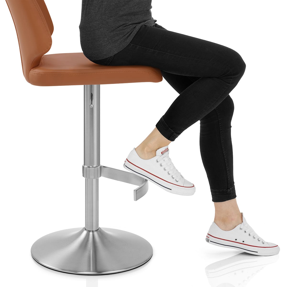 Mode Brushed Steel Stool  Dark Tan Frame Image