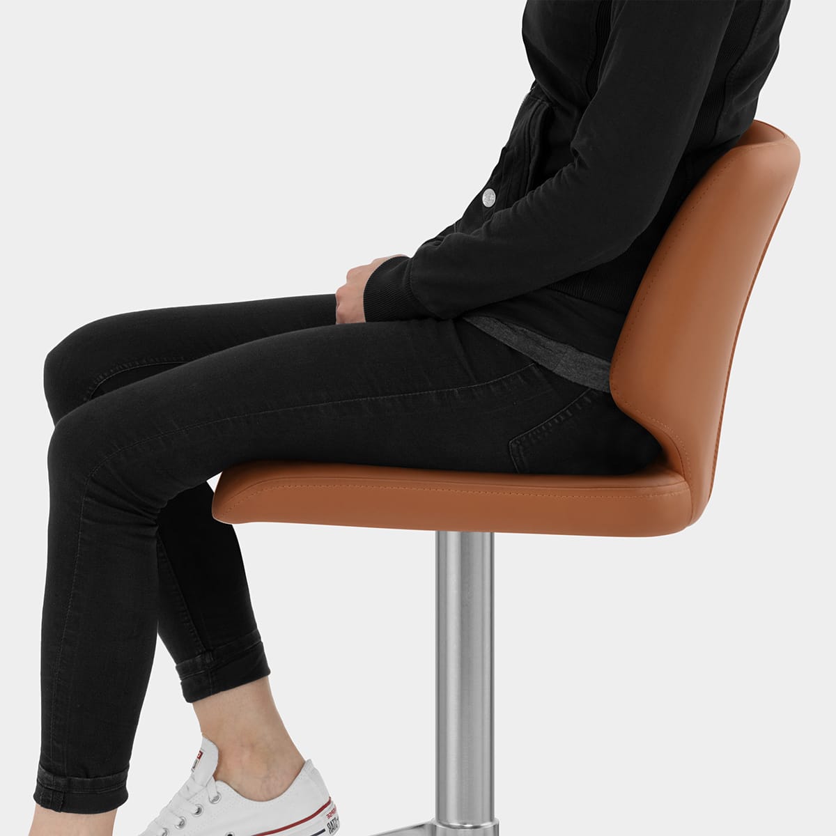 Mode Brushed Steel Stool  Dark Tan Seat Image