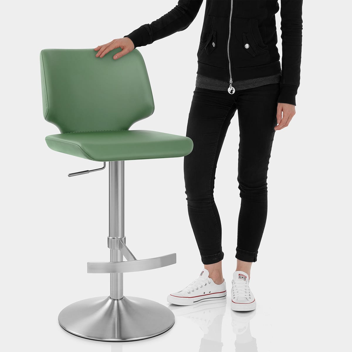 Mode Brushed Steel Stool Green Features Image