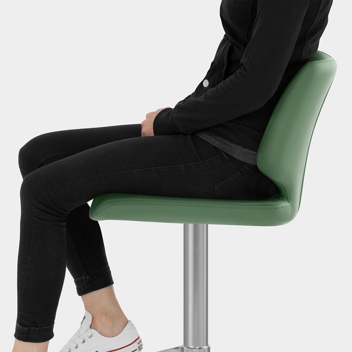 Mode Brushed Steel Stool Green Seat Image