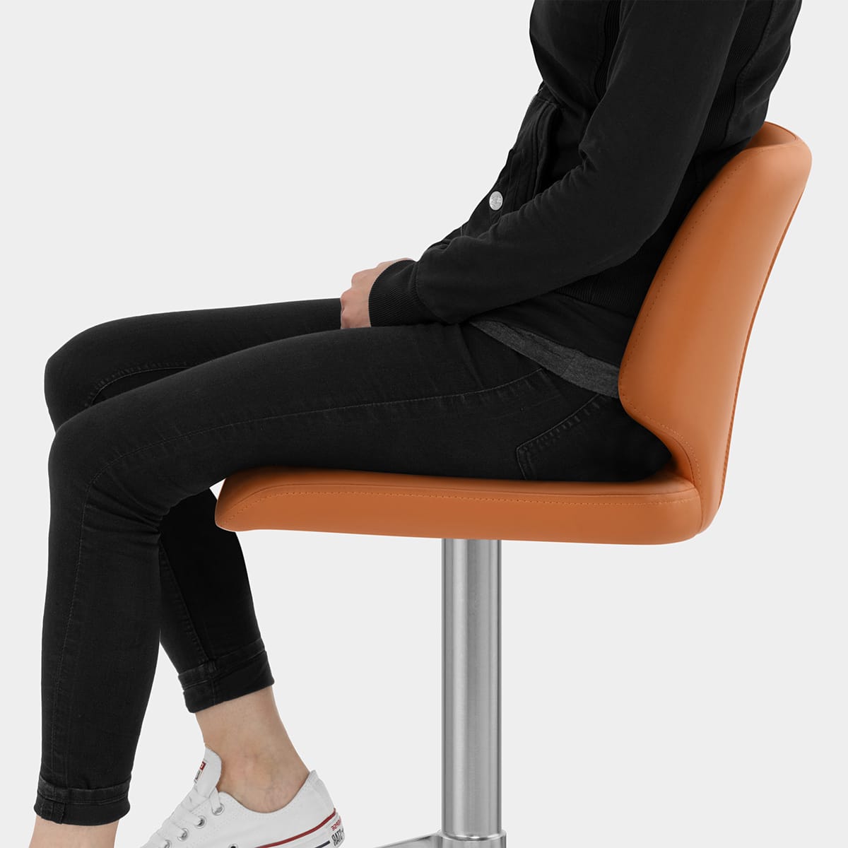 Mode Brushed Steel Stool Burnt Orange Seat Image