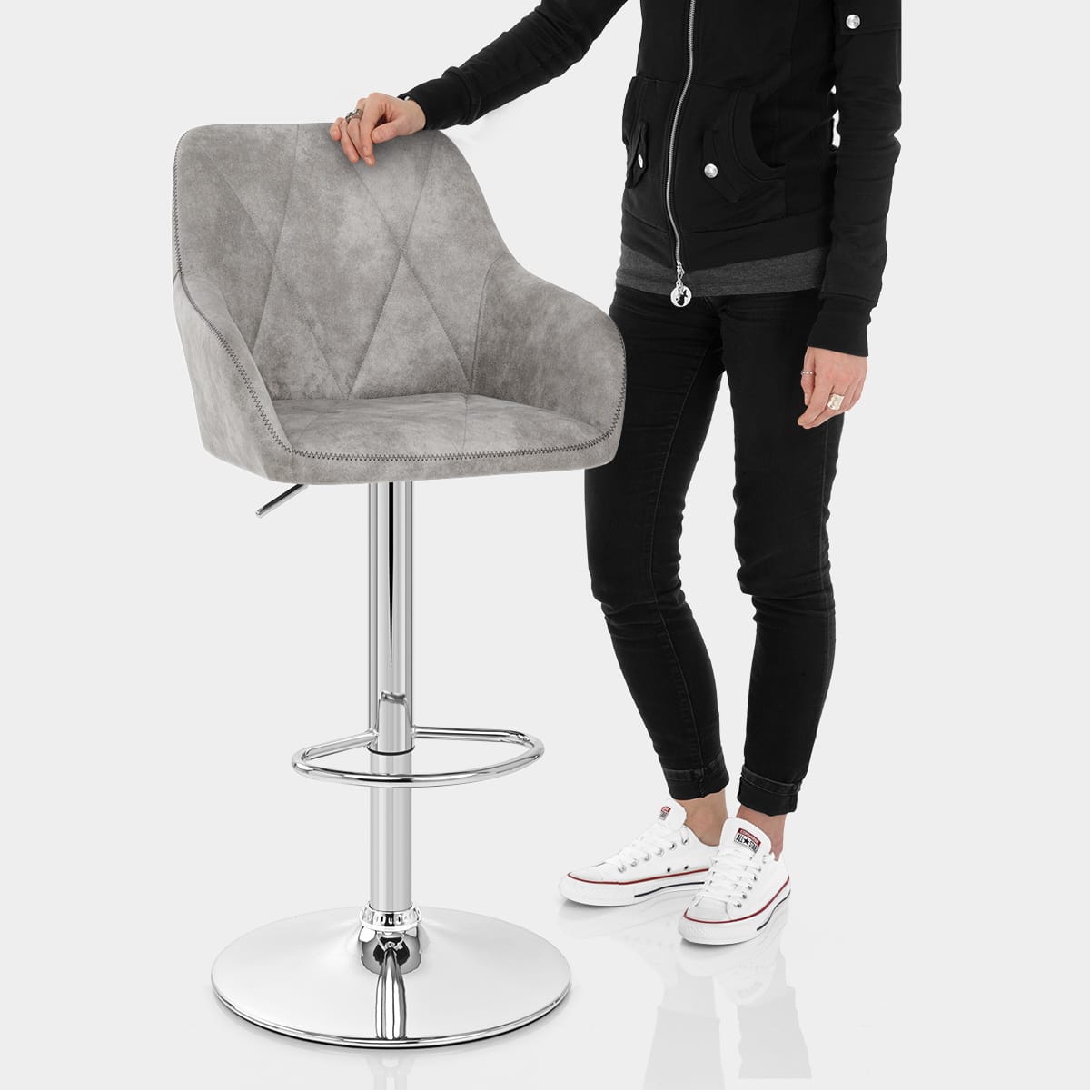 Modena Bar Stool Antique Light Grey Features Image