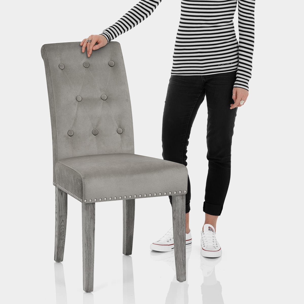 Moreton Dining Chair Grey Velvet Features Image