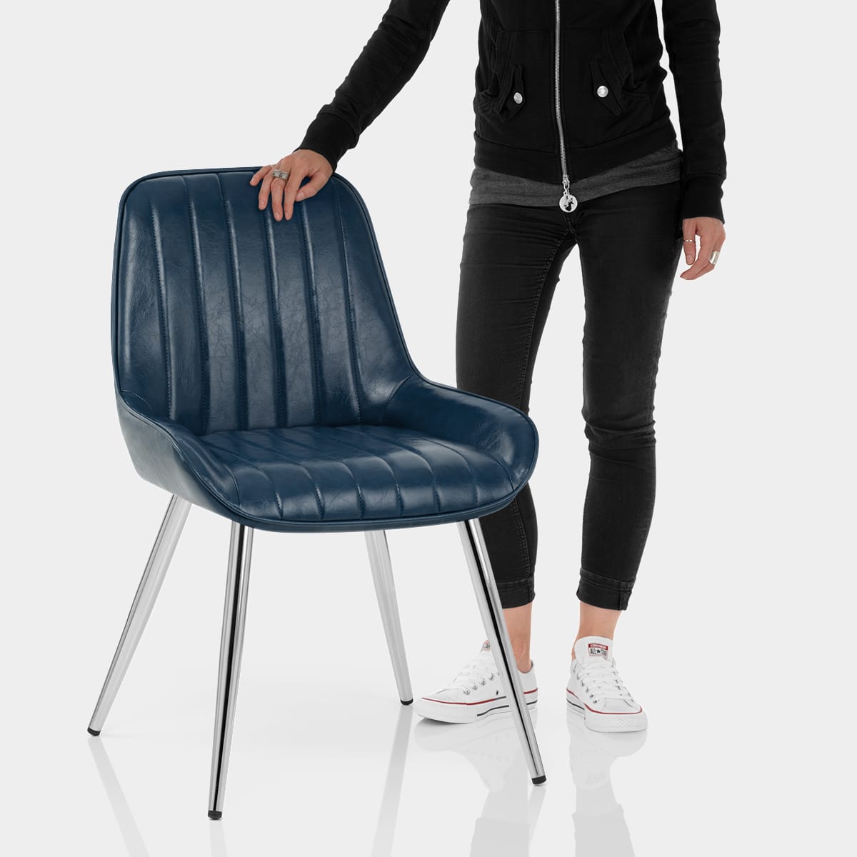 Mustang Chrome  Chair Antique Blue Features Image