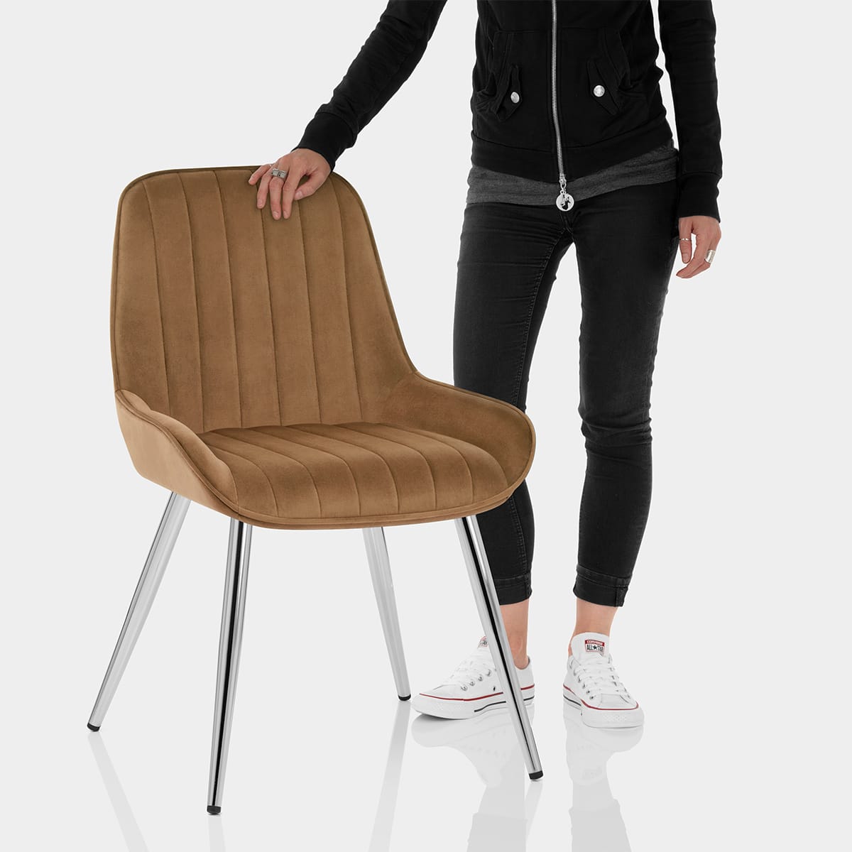 Mustang Chrome Chair Brown Velvet Features Image