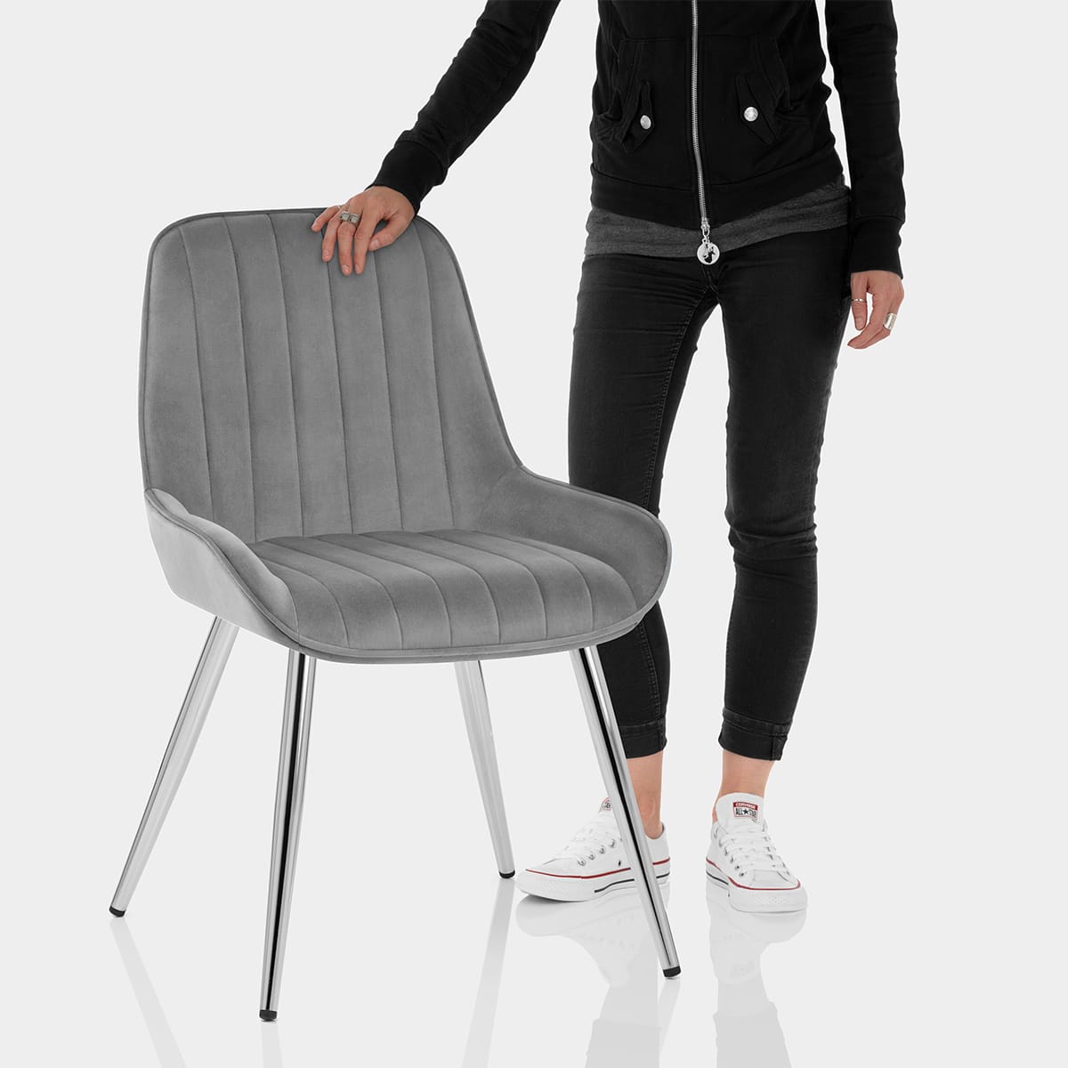 Mustang Chrome Chair Dark Grey Velvet Features Image