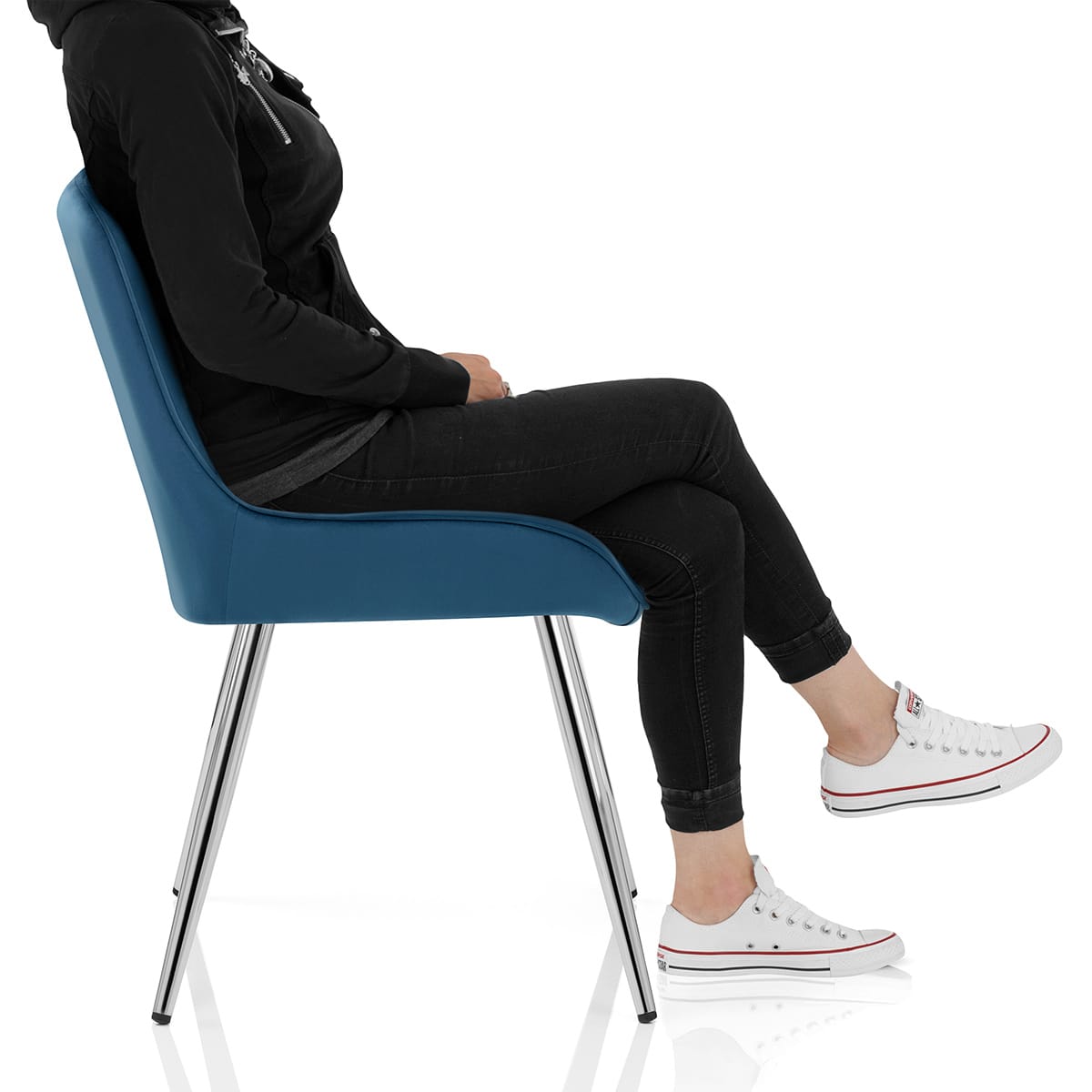 Mustang Chrome Chair Midnight Blue Velvet Frame Image