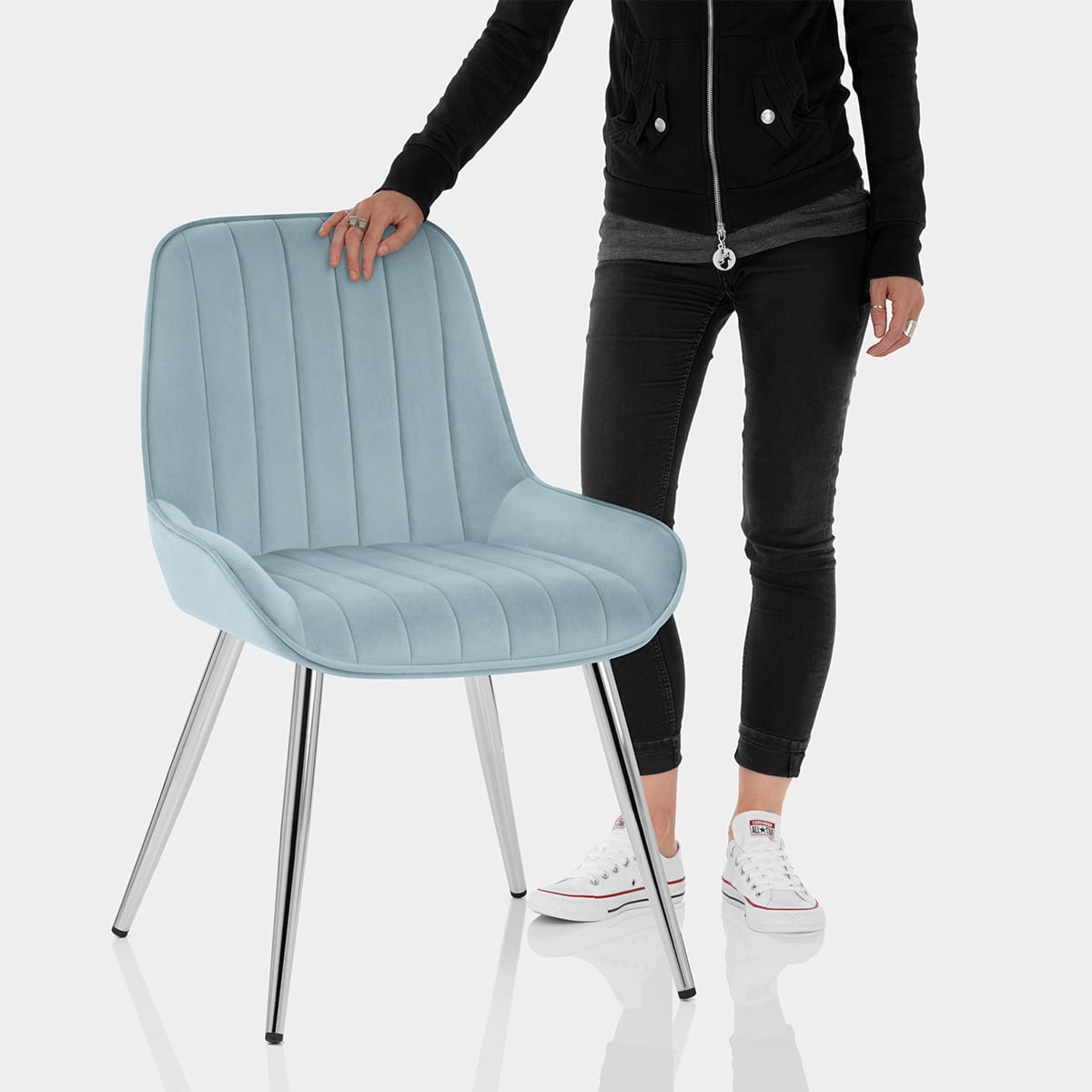 Mustang Chrome Chair Sky Blue Velvet Features Image