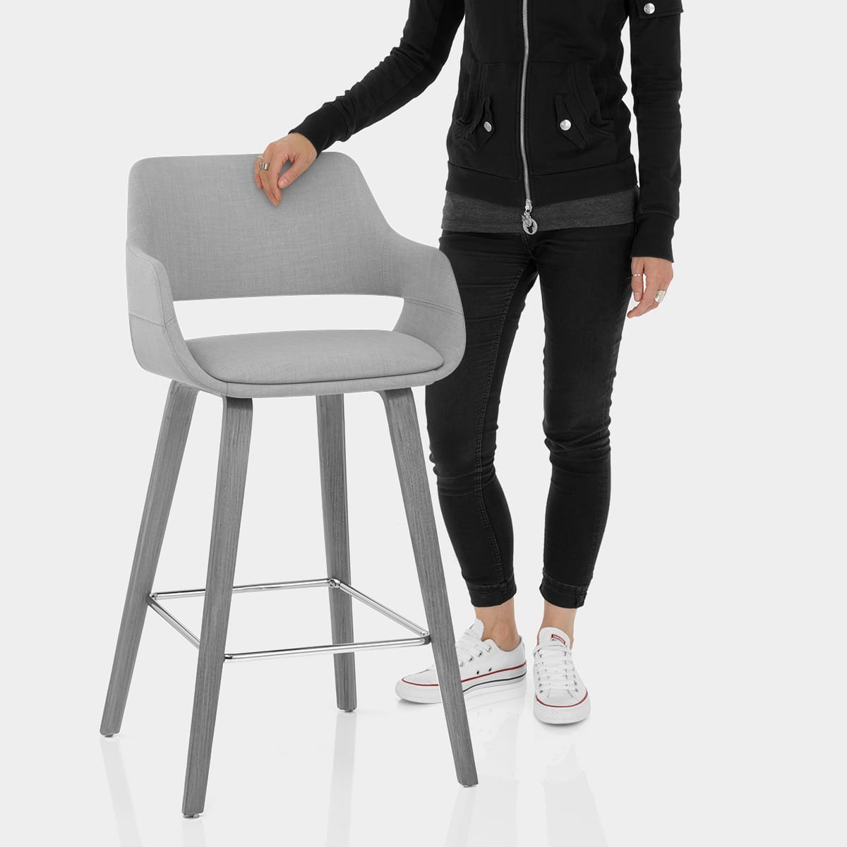 Nappa Bar Stool Grey Fabric Features Image
