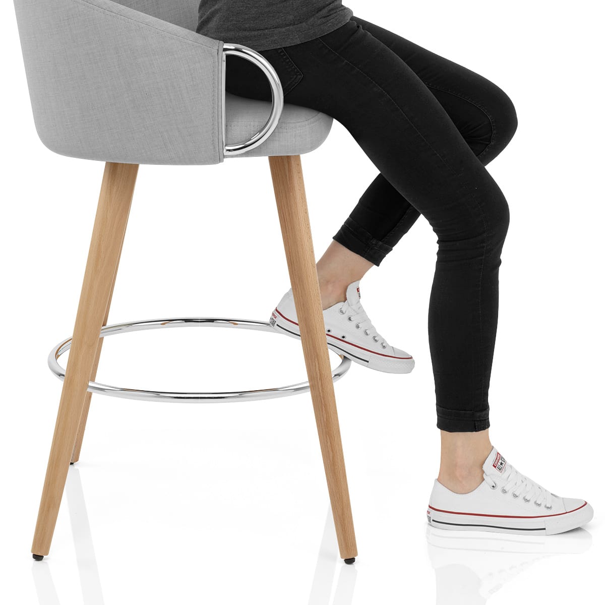 Neo Wooden Stool Grey Fabric Frame Image