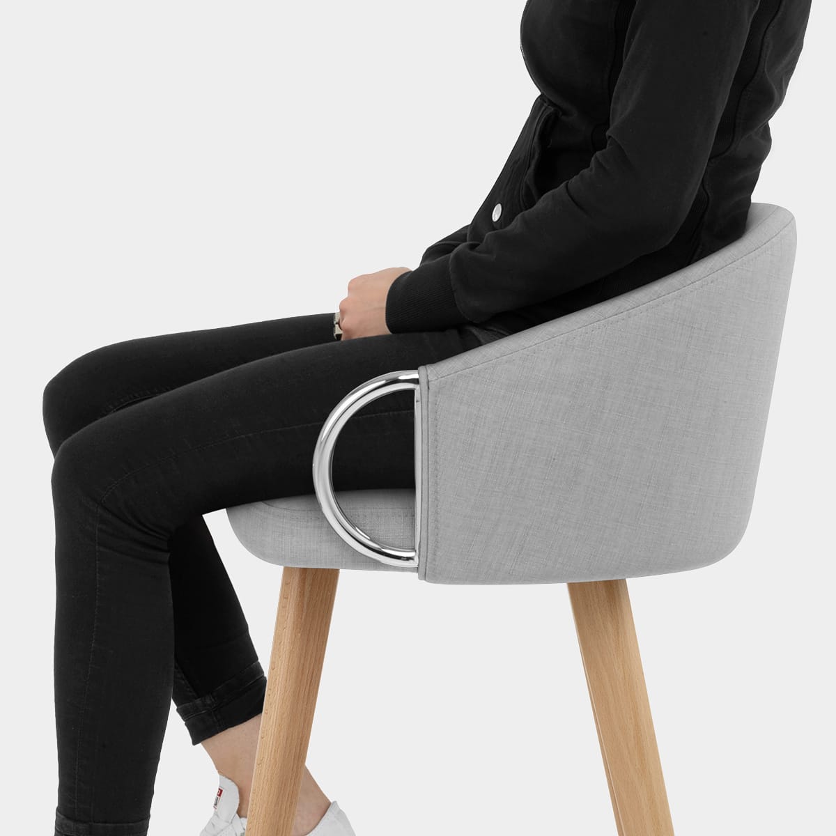 Neo Wooden Stool Grey Fabric Seat Image