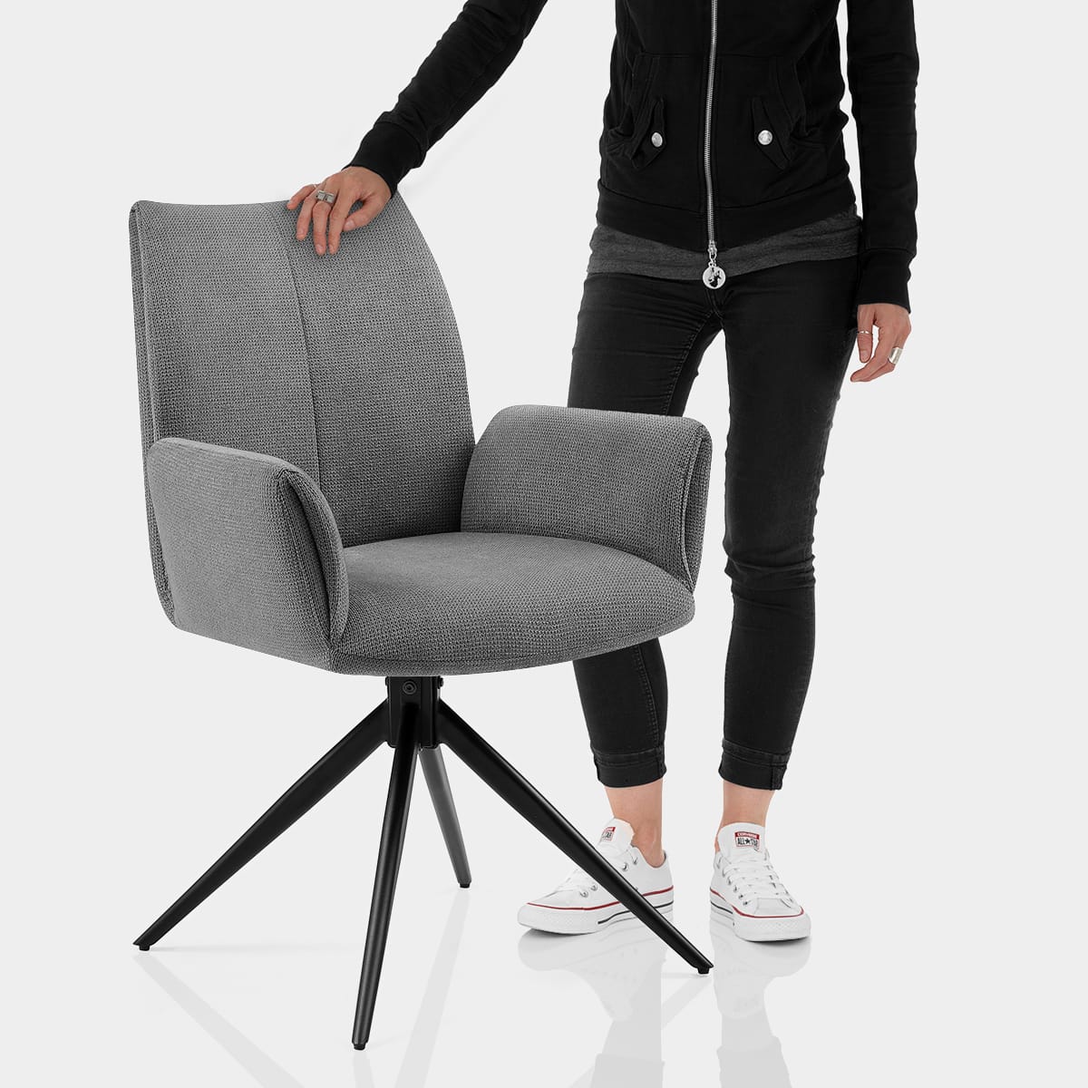 Neve Arm Chair Grey Fabric Features Image