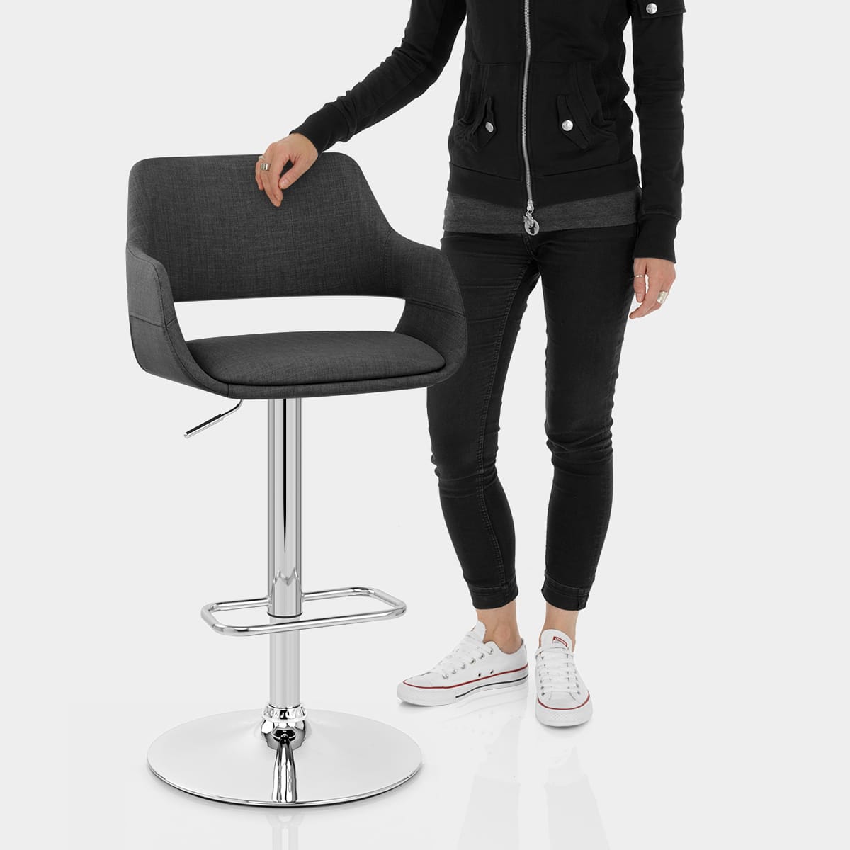 Nuevo Bar Stool Charcoal Fabric Features Image