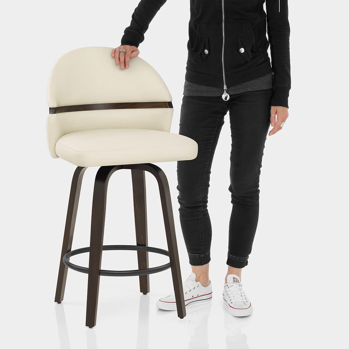 Odessa Dark Walnut Bar Stool Cream Real Leather Features Image