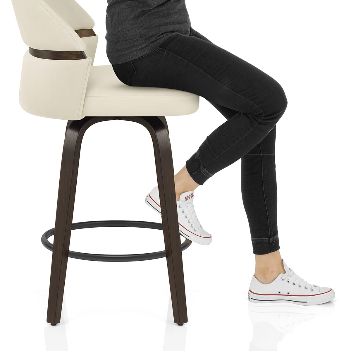 Odessa Dark Walnut Bar Stool Cream Real Leather Frame Image