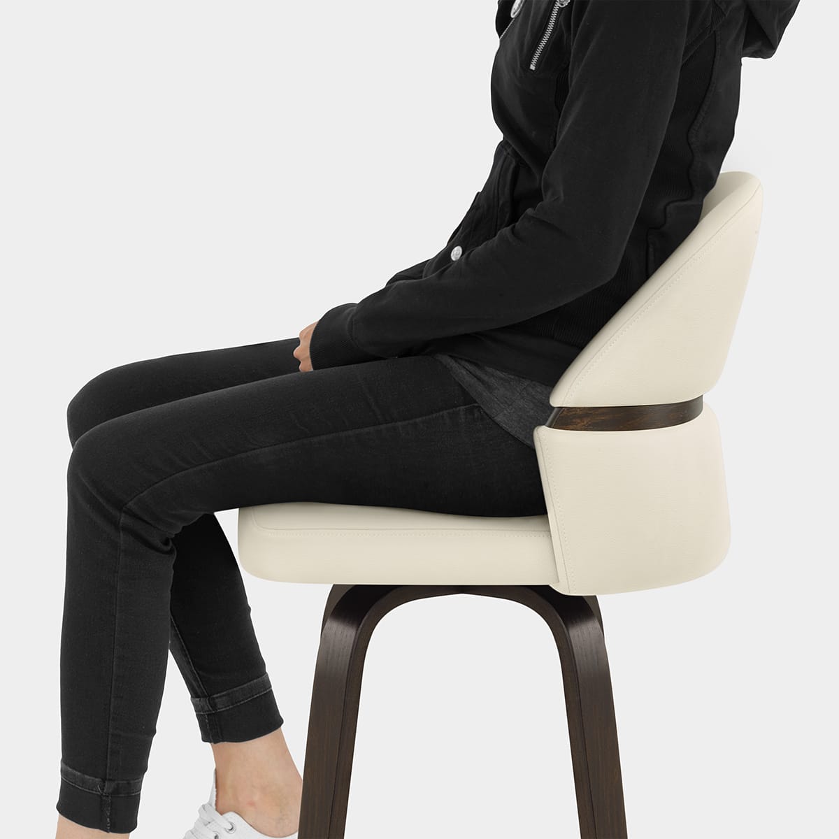 Odessa Dark Walnut Bar Stool Cream Real Leather Seat Image