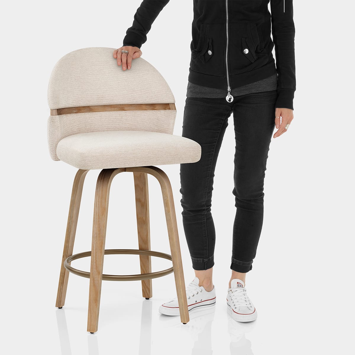 Odessa Oak Bar Stool Beige Fabric Features Image