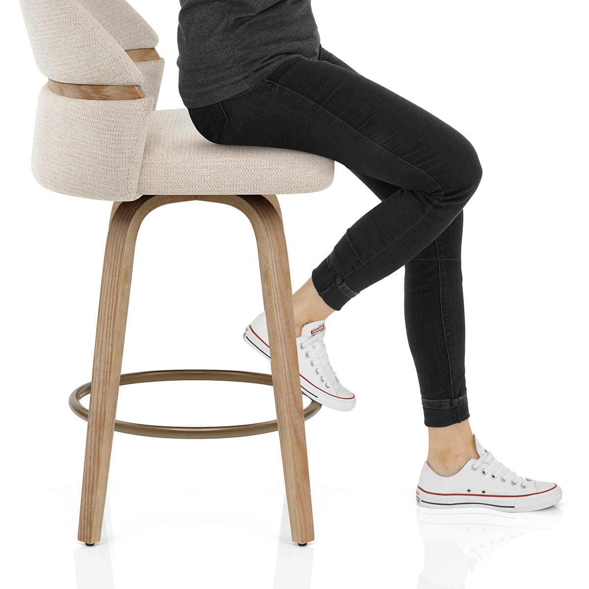 Odessa Oak Bar Stool Beige Fabric Frame Image