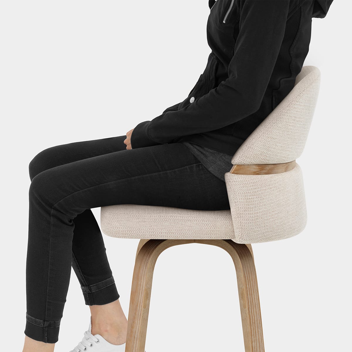 Odessa Oak Bar Stool Beige Fabric Seat Image