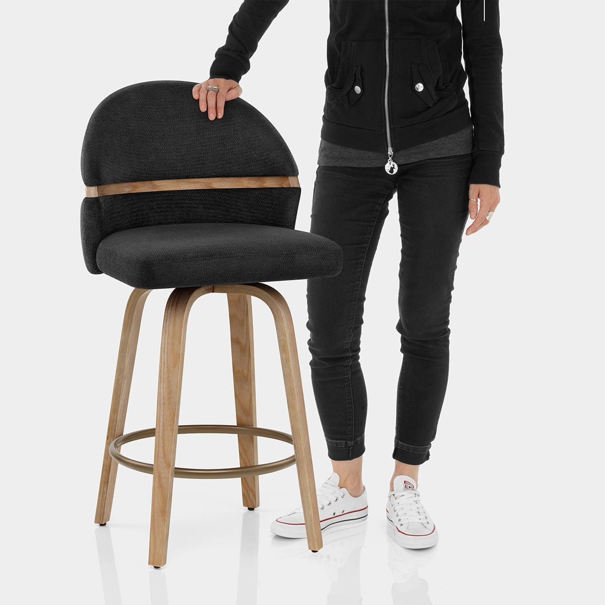 Odessa Oak Bar Stool Black Fabric Features Image