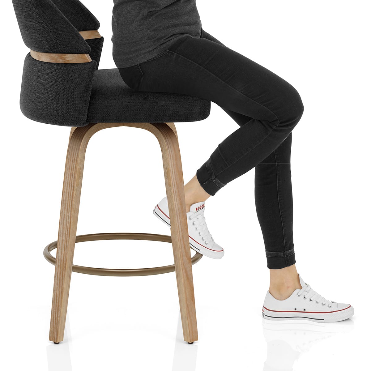 Odessa Oak Bar Stool Black Fabric Frame Image