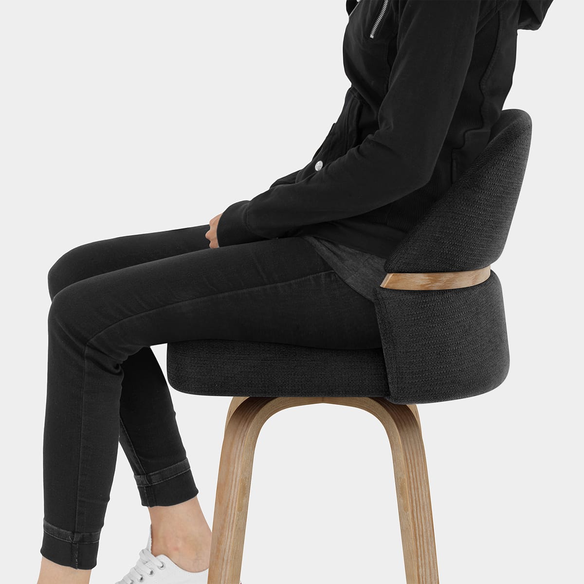 Odessa Oak Bar Stool Black Fabric Seat Image